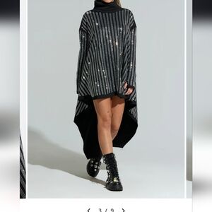 Black and Silver Striped High-Low Dress